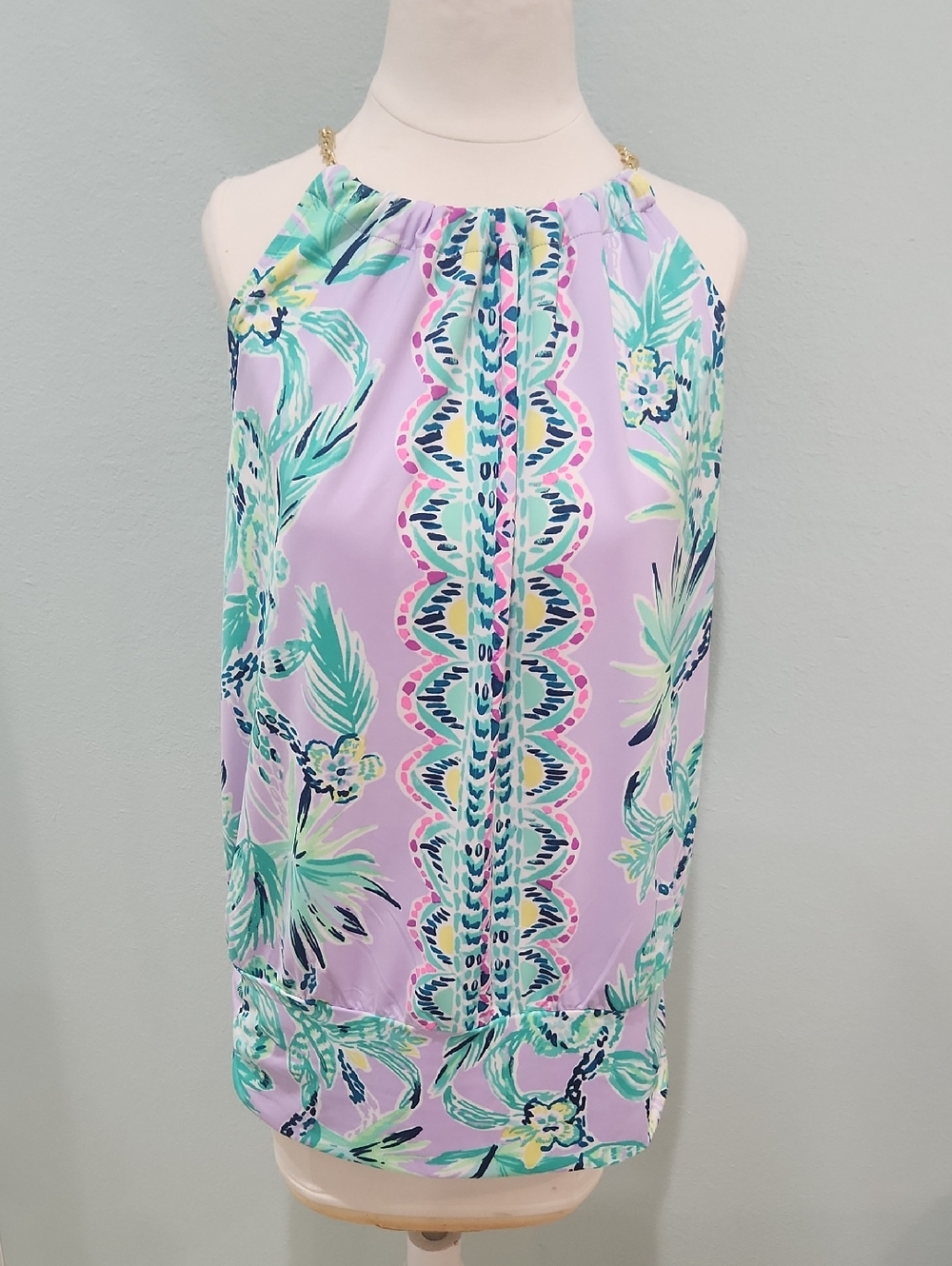 Sleeveless Lavender Tropical Halter Top